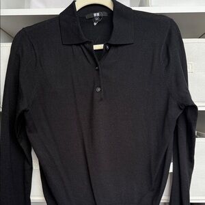 Uniqlo Black Long Sleeve 💯 wool Sweater Polo